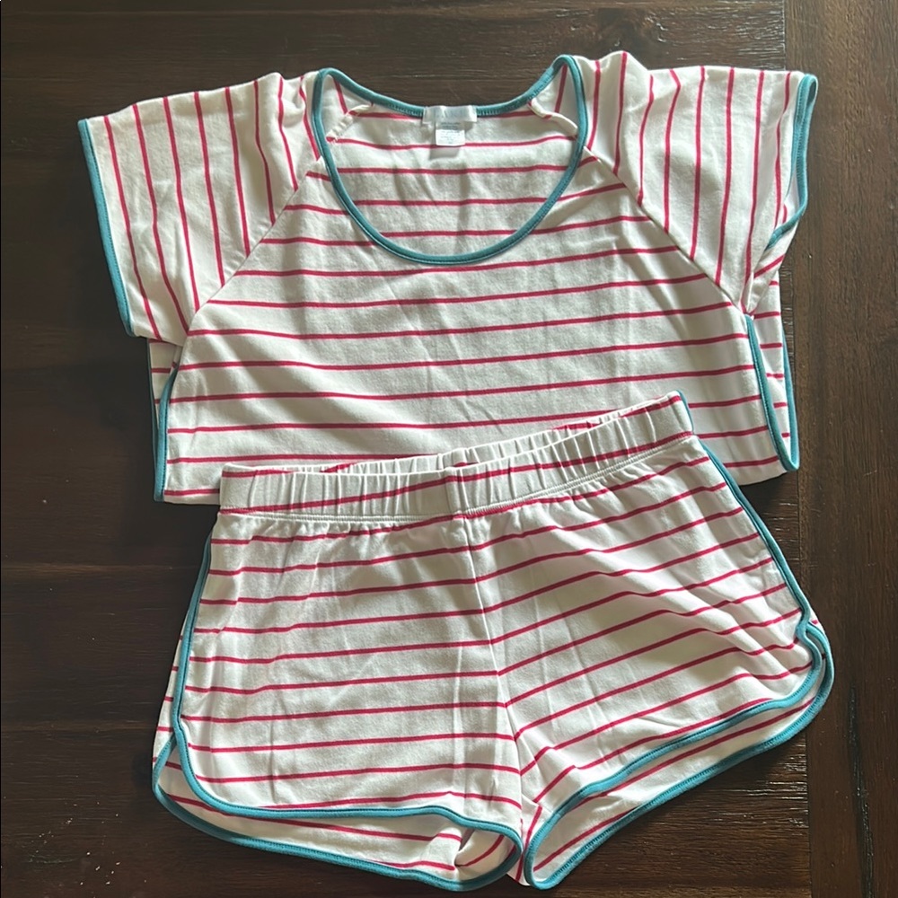 Red and White Pajama Set with Relaxed Fit and Elastic Waist